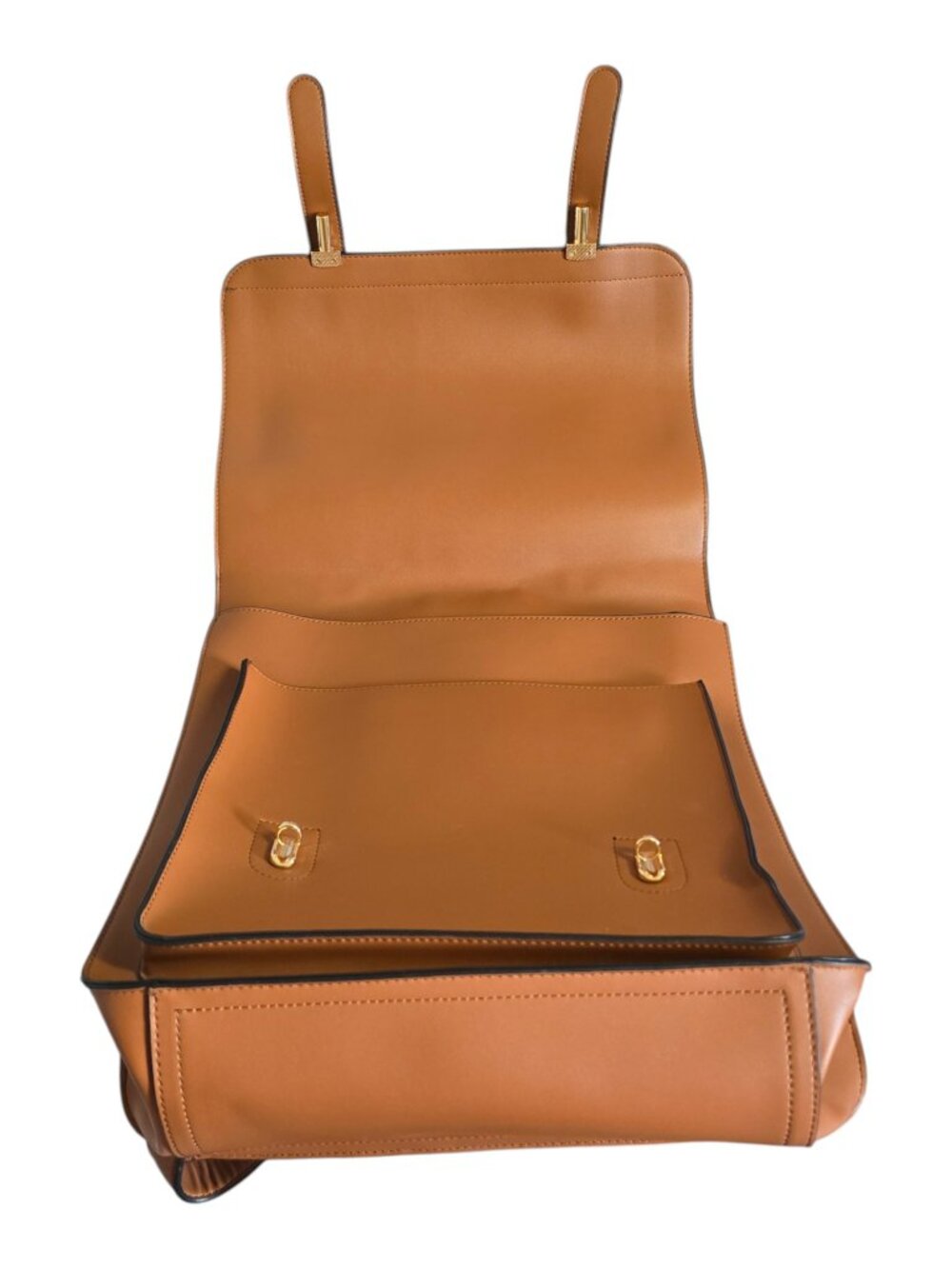 ECOSUSI Faux Leather Backpack Satchel Laptop Bag w Matching Clutch Caramel Brown - Picture 9 of 14